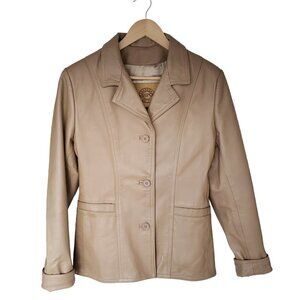 Passport Beige Leather Blazer Style Three Button Jacket